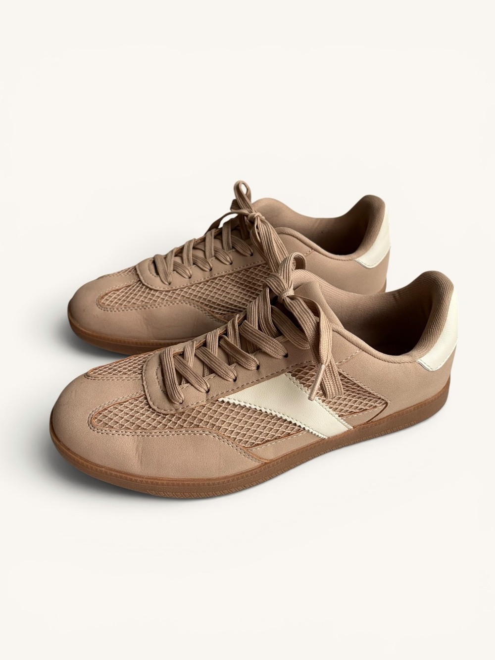 Women's Beige Mesh & Suede Casual Sneakers with Cream Accent